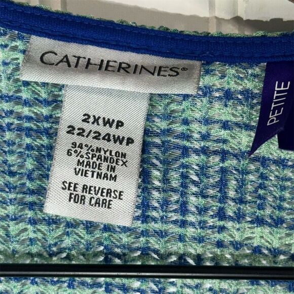 Catherines Petite 2XWP Open Cardigan Ombre Blue Green Knit Drape Sleeve Plus - Picture 7 of 7